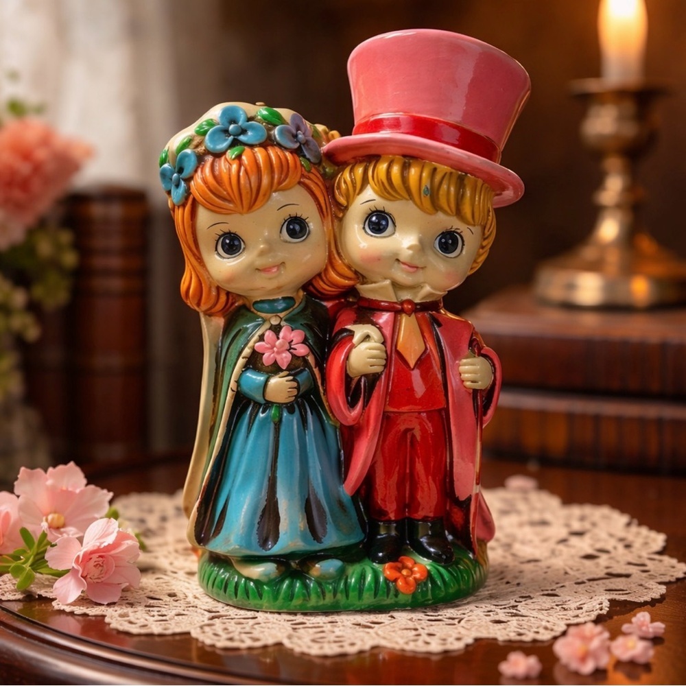 Vintage 1969 Japan Charming Couple Figurine Bank